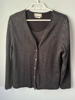 Carroll Reed Metallic Black Silver Tank Button-Front Cardigan Canada Size LP